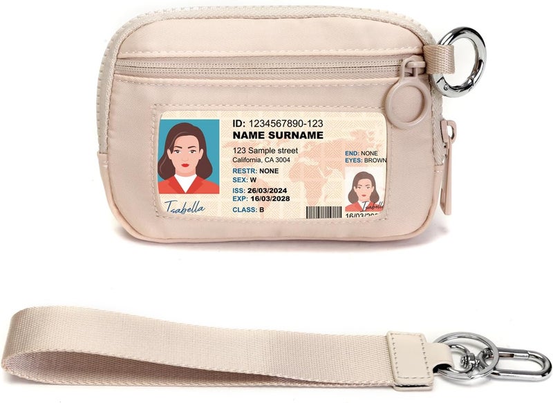 YDF Beige Mini Zip Card Case for Women with Clear ID Window, Coin Purse, Lightweight Small Zipper Wallet,Portable Organizer - Image 1